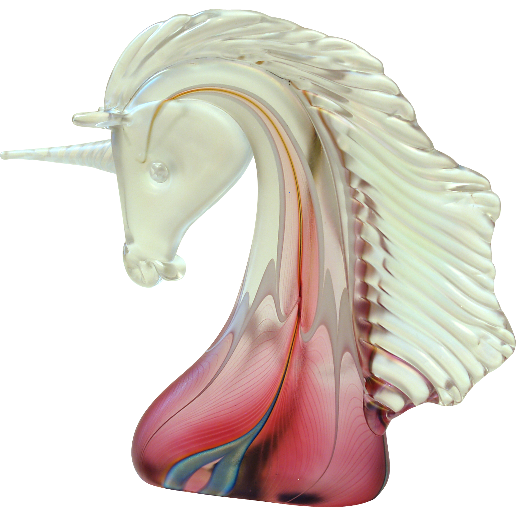 Stuart Abelman Art Glass Unicorn in Cranberry & Crystal