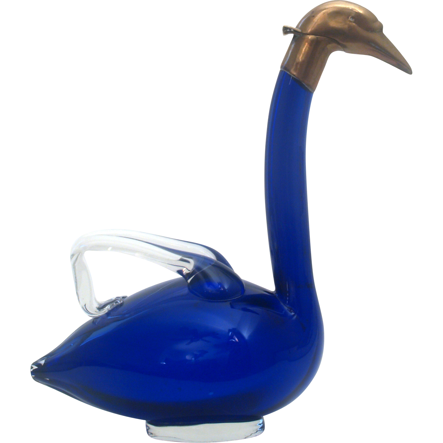 Cobalt Czech Glass Goose Decanter with Brass Head