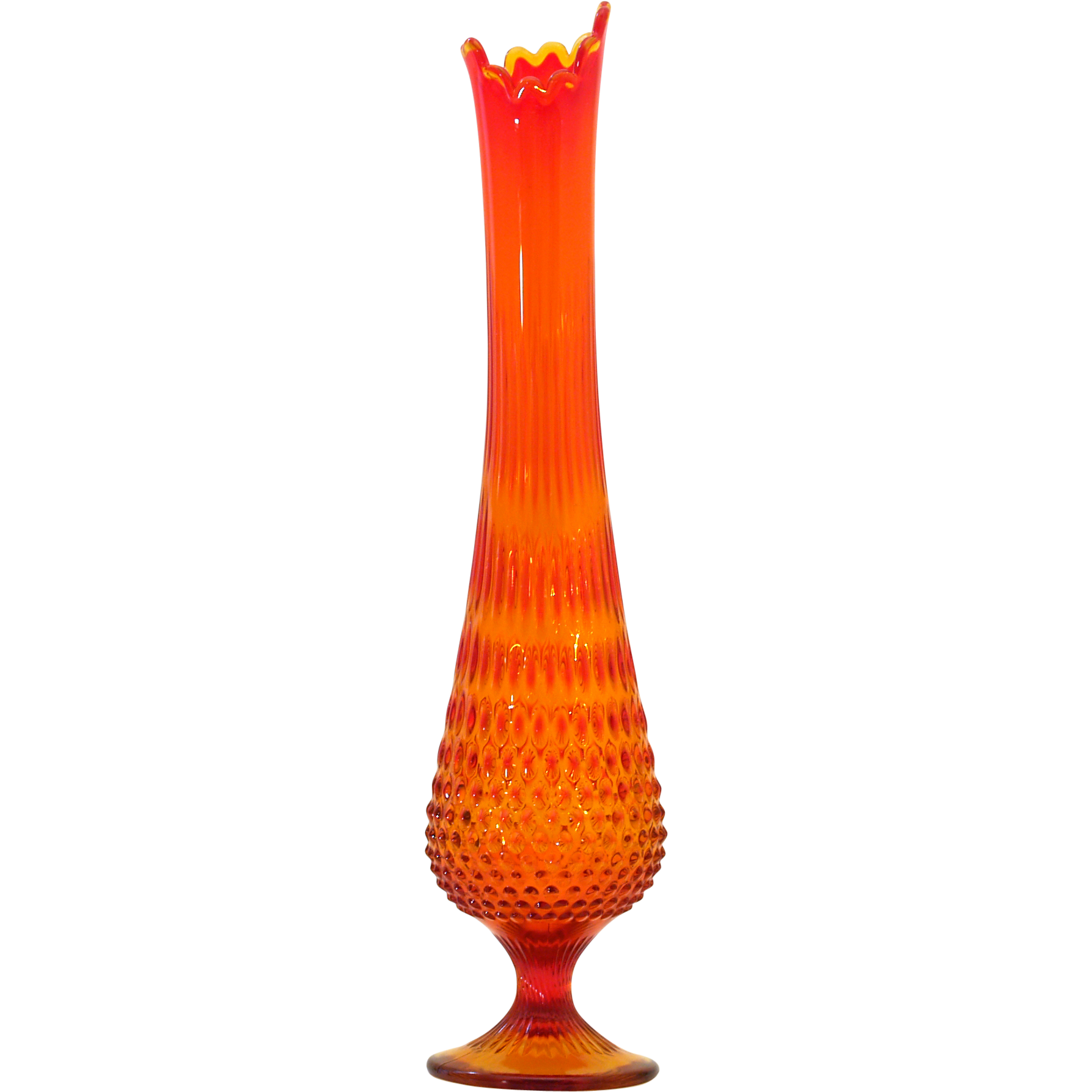 Large Orange Fenton Swung Hobnail Vase