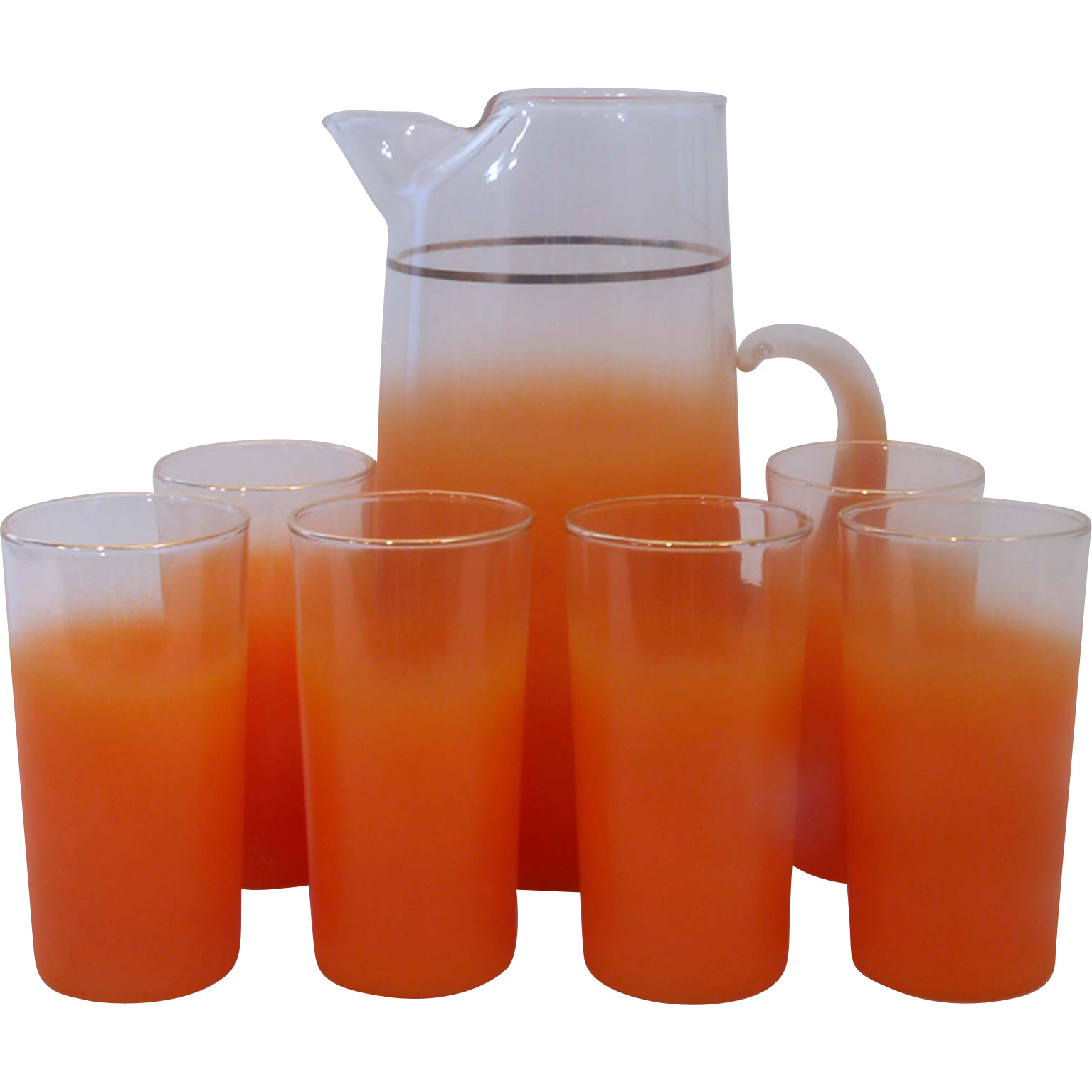 Orange Blendo Pitcher and Drinking Glass Set of 6
