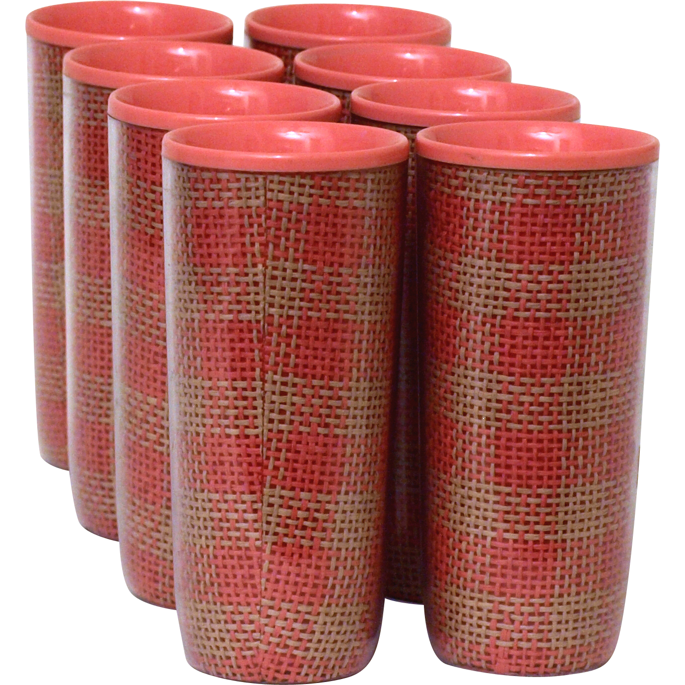 Pink Plaid Raffiaware Picnic Tumblers Set of 8